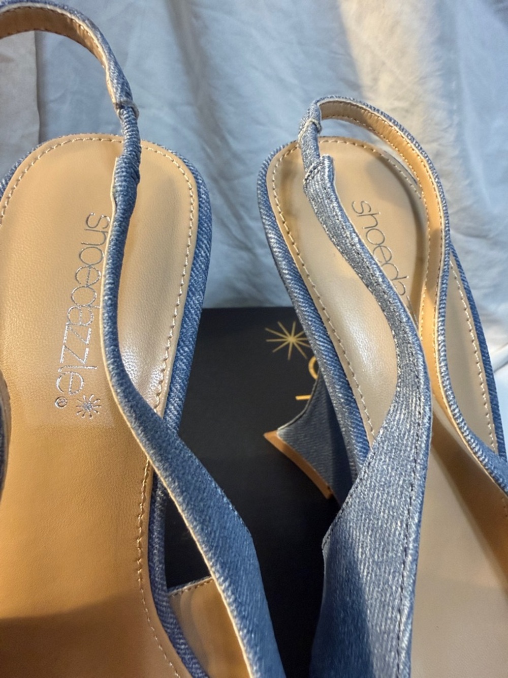 Blue Slingback Wedge Pumps - Women's Fashion Heel - Picture 4 of 4